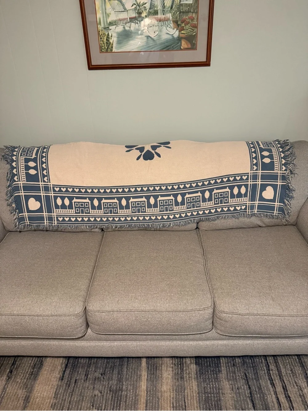 Decorative Blue and Cream Woven Throw Blanket - Home Accents